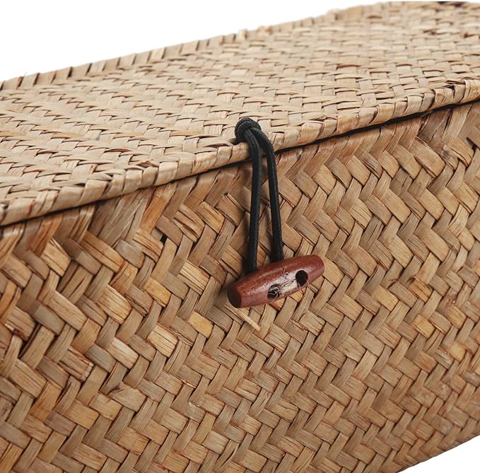 Seagrass Tank Basket with Lid Woven Toilet Roll Storage Basket with Sections - Image 6