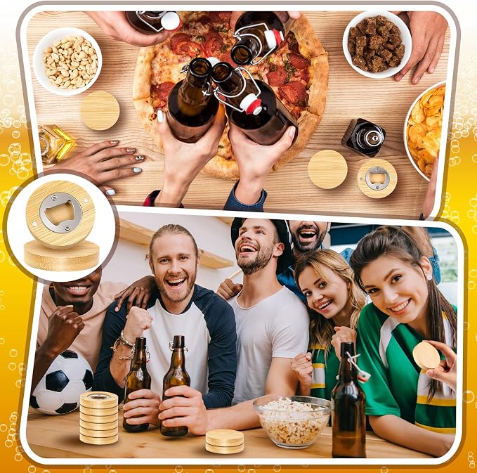 Vesici 100 Pcs Magnetic Bottle Opener 2.5in DIY Bamboo Round Shape Beer Openers - Image 5