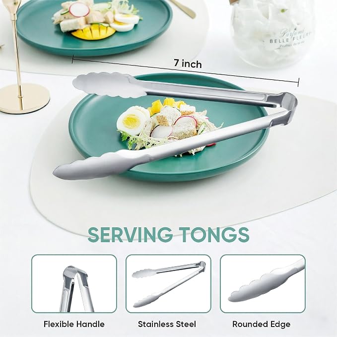 12 Pieces Buffet Tongs 7'' Serving Tongs Heavy Duty Stainless steel Kitchen and - Image 2