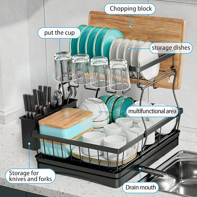 7 code Large Dish Drying Rack for Kitchen Counter, Detachable Large Capacity - Image 5