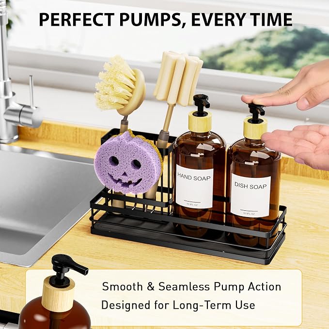 Moforoco Kitchen Dish Soap Dispenser Set, 16OZ Glass Bottle, Hand and Dish Soap - Image 3