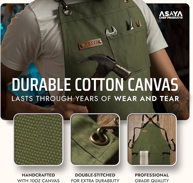 Asaya Chef and BBQ Apron with Bottle Opener and Hand Towel - 10oz Cotton Canvas - Image 3