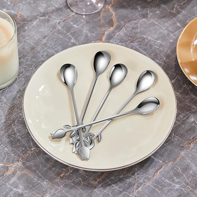 Silver Tulip/Rose Handle 12-Pcs Mini Coffee Spoons Set - Image 8