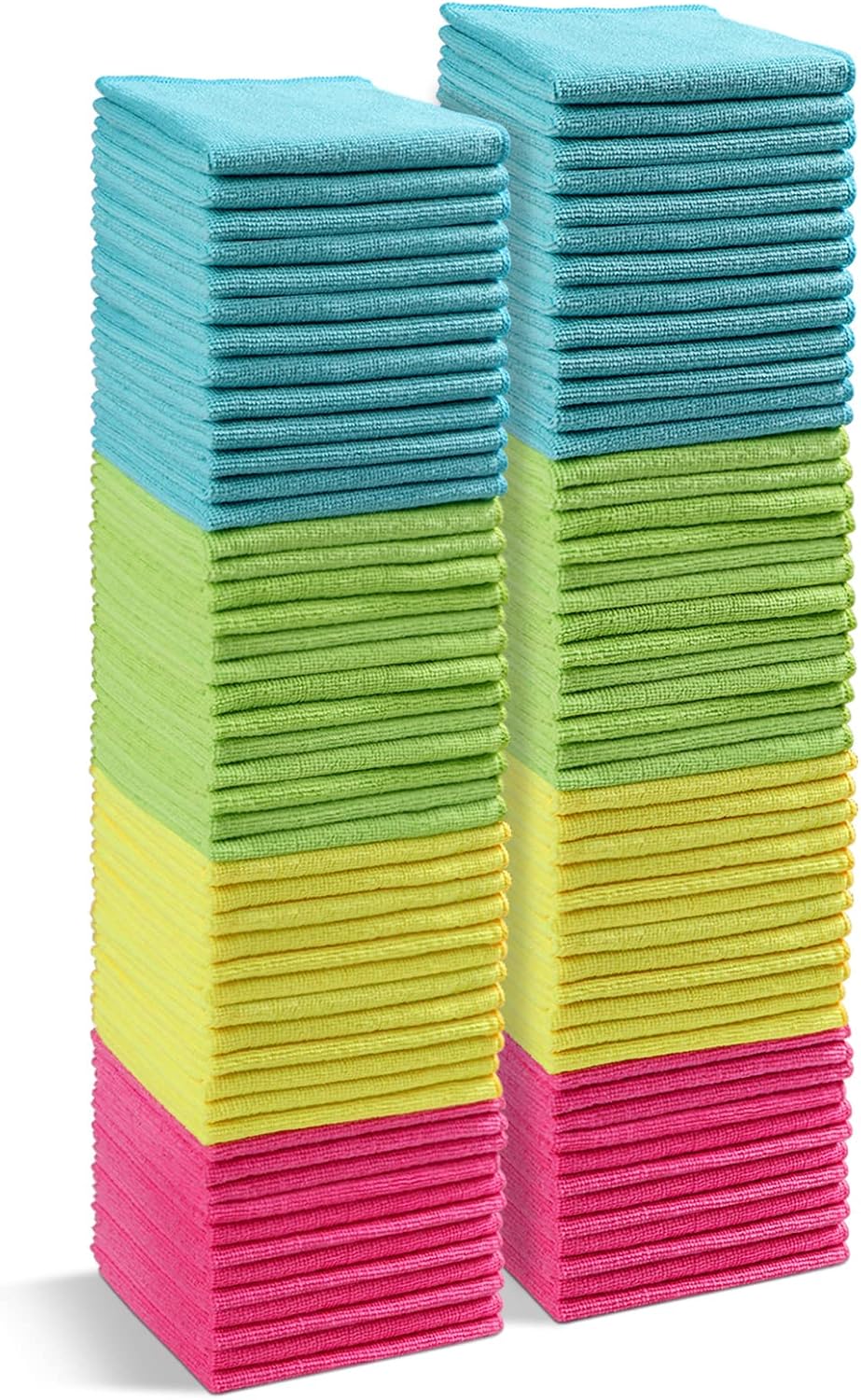 HOMEXCEL Microfiber Cleaning Cloth,100 Pack Cleaning Rags, Cleaning Towels with 4 Color Assorted, 11.5"X11.5" Shop Towels (Green/Blue/Yellow/Pink)