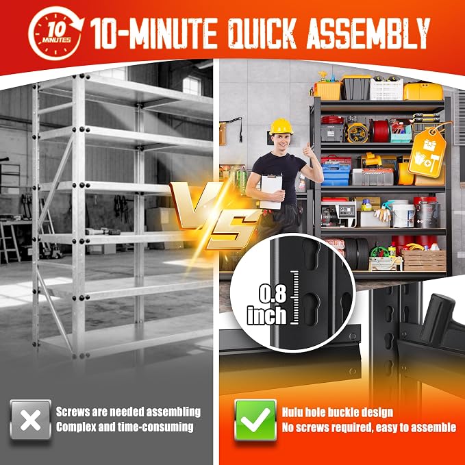 Set of 4 Garage Shelving-2050 lbs 5 Tier Storage Shelves, Adjustable Heavy Duty - Image 6