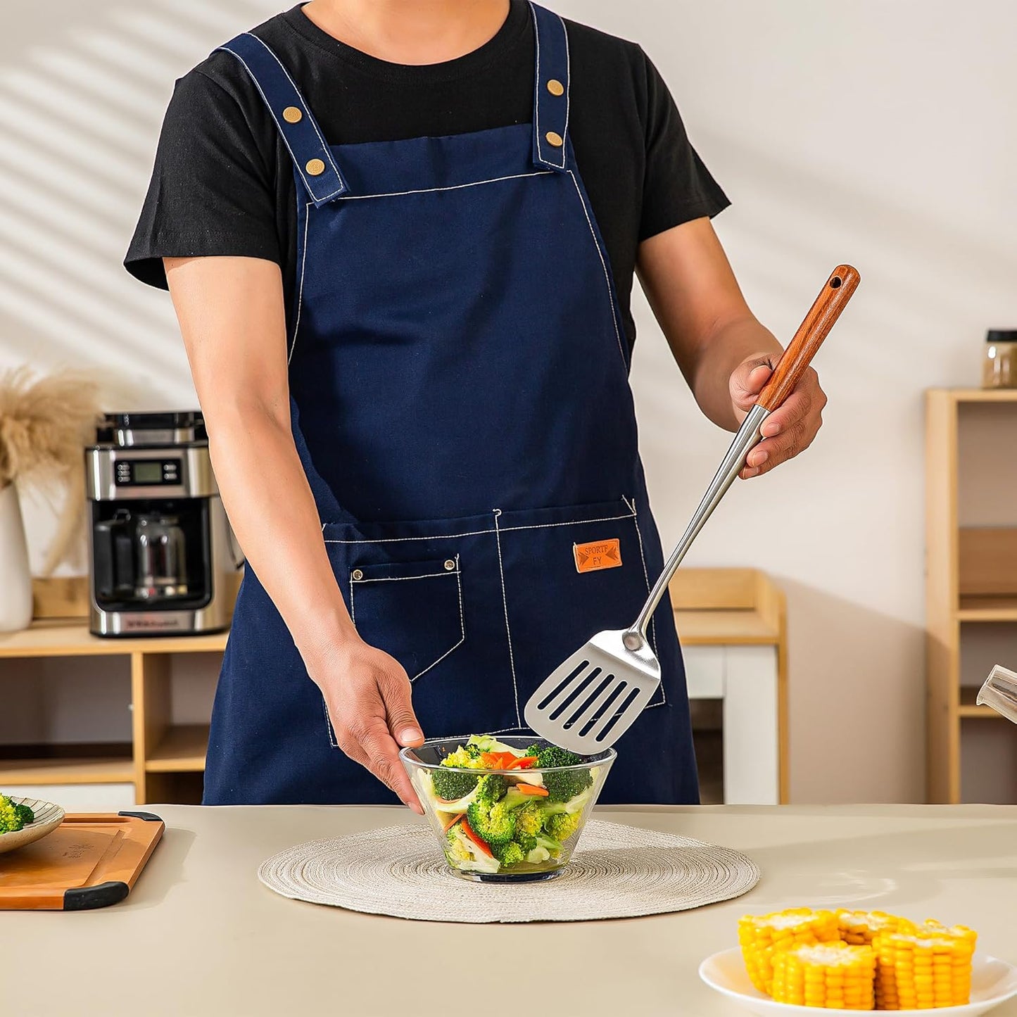 FJNATINH 17inch Wok Spatula and Ladle, Skimmer Spoon, Slotted Turner Spatula Set 304 Stainless Steel Kitchen Utensils Sets, 4-Pieces Cooking Utensils Tools Wok Accessories