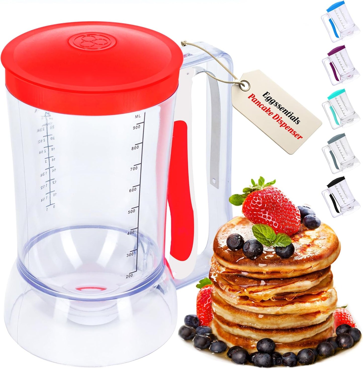 Eggssentials Pancake Batter Dispenser - Batter Dispenser with Squeeze Handle for Cupcakes - Pancakes - Cookie Cakes - Waffles - and Biscuit Separation.