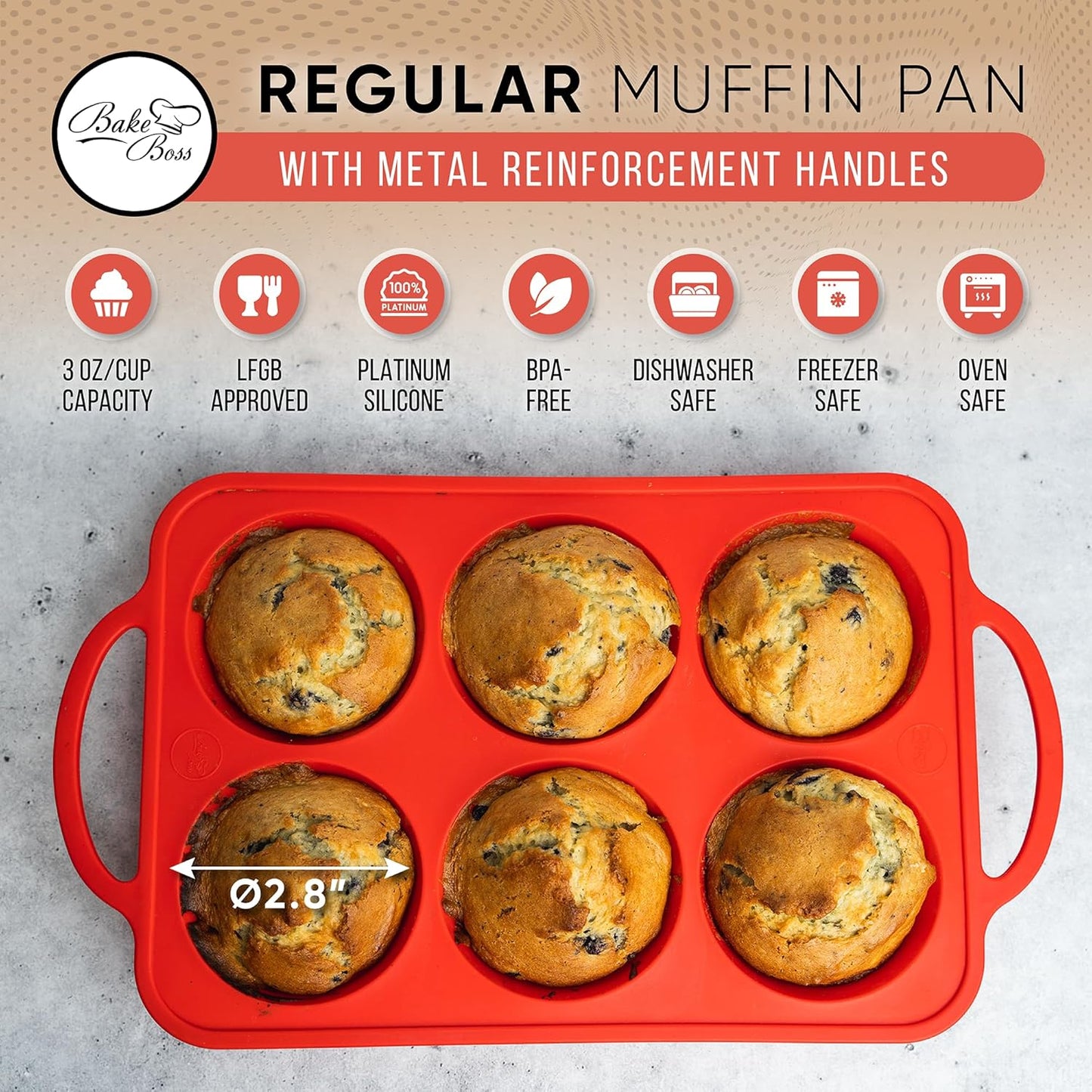 Regular Size 6 Cup Silicone Muffin Pans for Baking - Non-Stick Silicone Cupcake Pans, Easy-Release, Metal Handles, BPA-Free, Dishwasher & Oven Safe, Even Baking Muffin Tray
