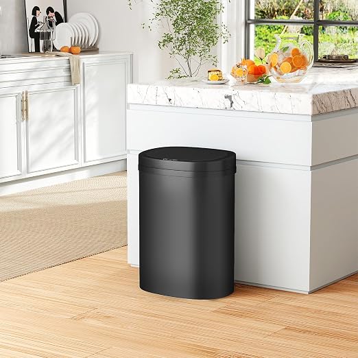 PayLessHere | 13 Gallon Plastic Trash Can | Black | Automatic Touchless Lid - Image 2