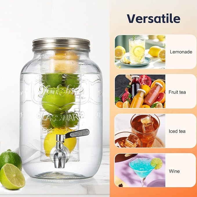 2 Gallon Drink Dispensers for Parties, 1 Pack Glass Beverage Dispenser - Image 5