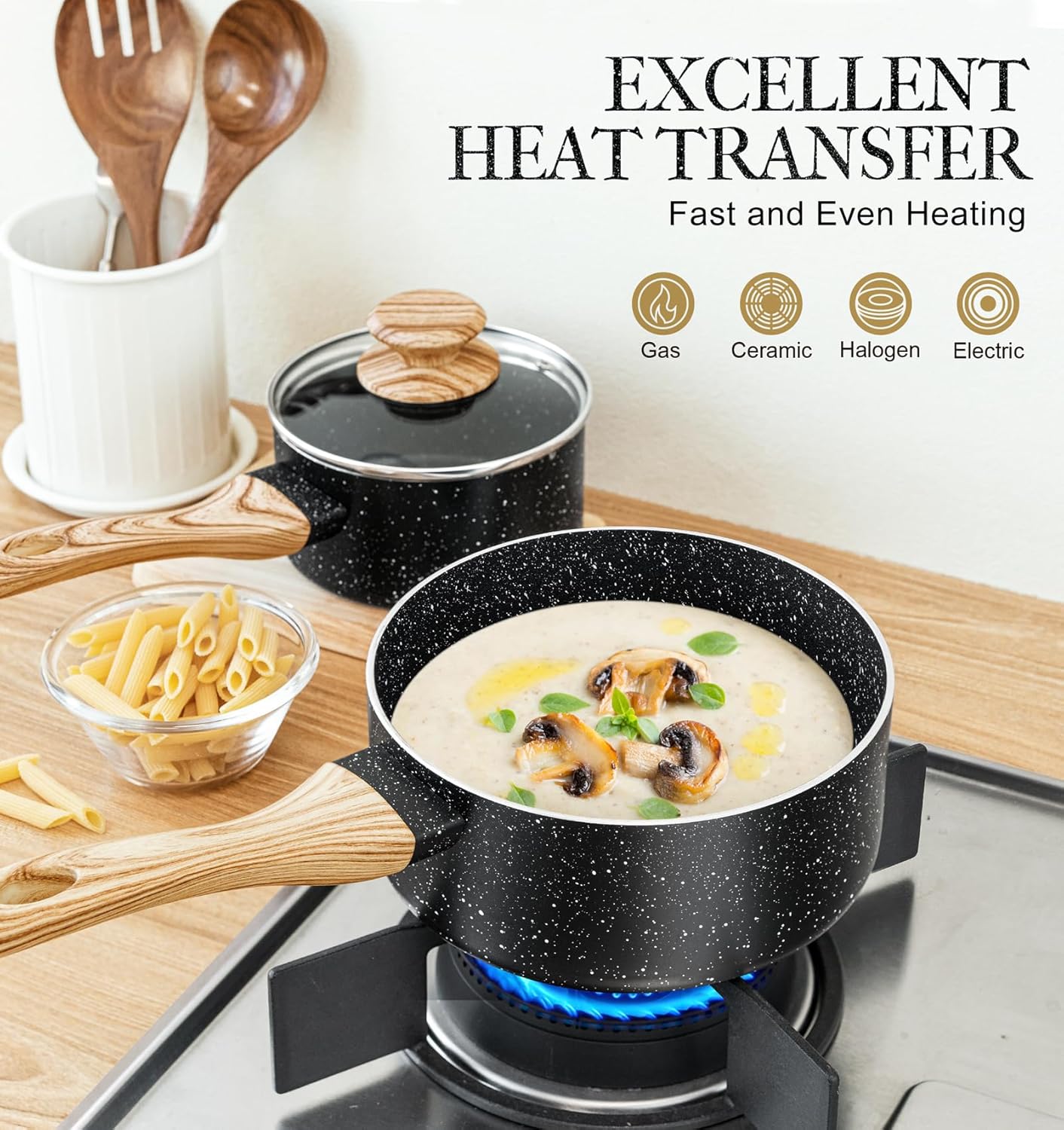 MICHELANGELO 3 Quart Saucepan with Lid, Nonstick Sauce Pan with Lid, Small Sauce Pot, Granite Coating Sauce Pan 3 Quart, Non Stick Stone Pot with Ergonomic Bakelite Handle