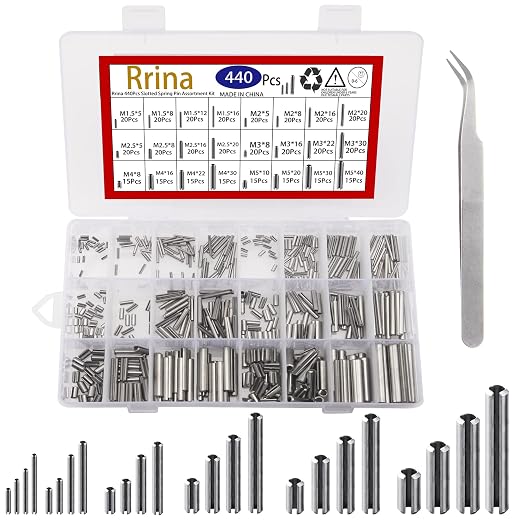 440Pcs 304 Stainless Steel Slotted Spring Pin Assortment Kit, M1.5 M2 M2.5 M3 by Rrina