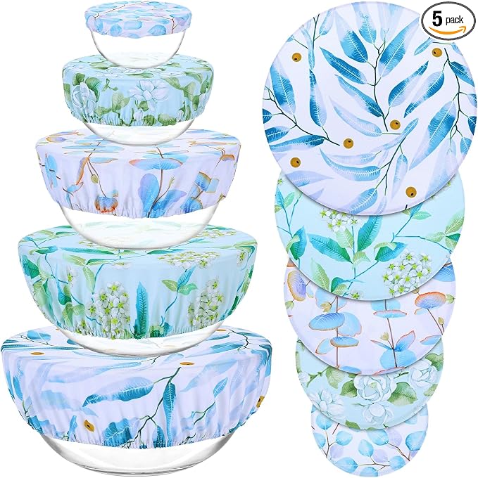5 Pieces Bowl Covers Reusable, 5 Size Elastic Cloth Bowl Covers by Revahope