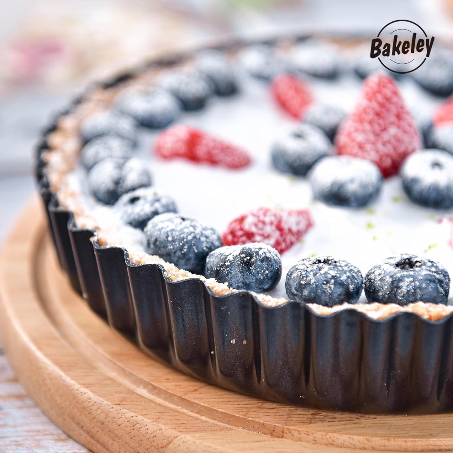 8-Inch Non-Stick Round Tart Pan with Removable Loose Bottom, Quiche Pan for Oven Baking (Black)