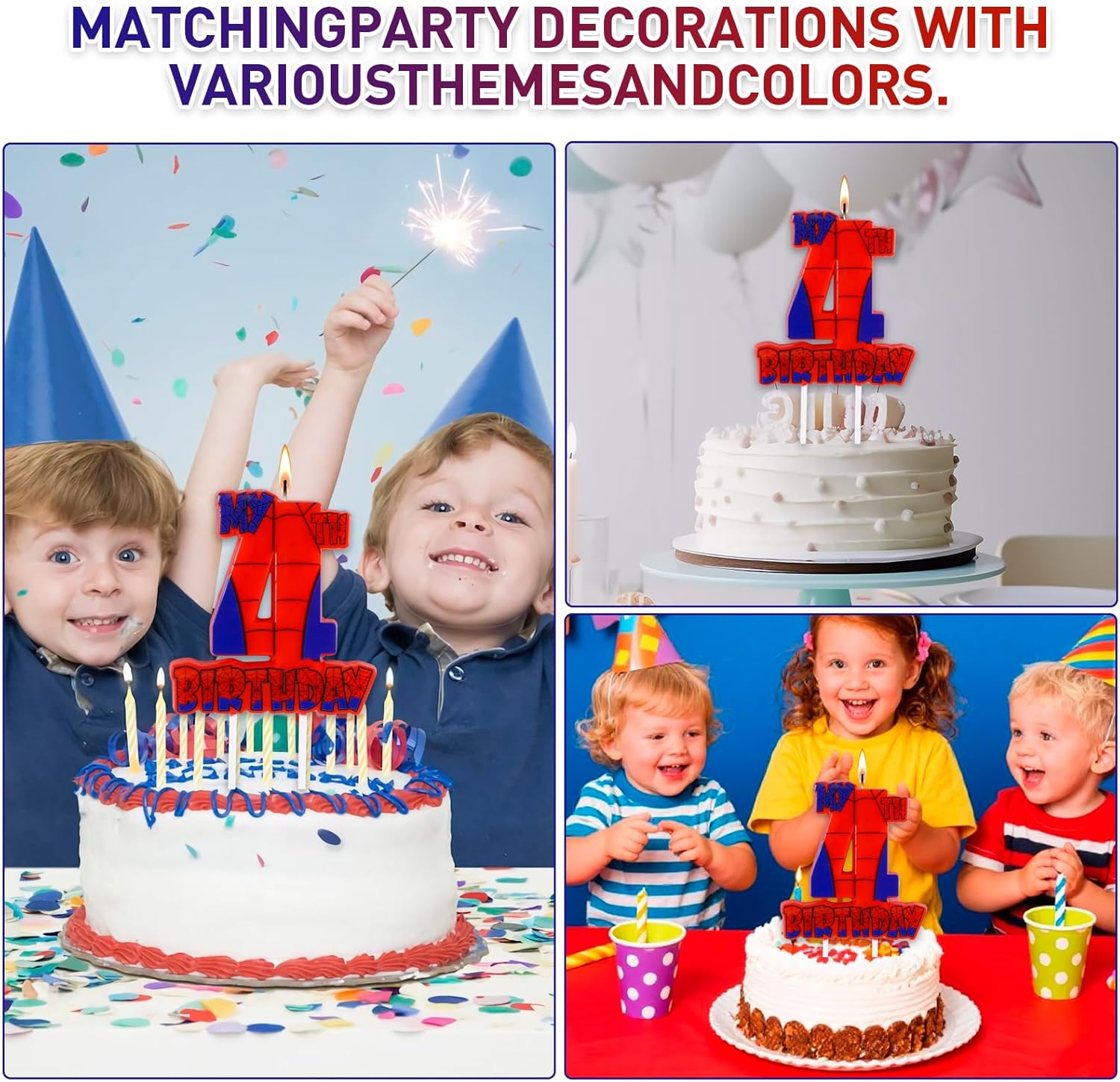 Spider Birthday Party Decorations, Number 4 Red Spider Web Happy Birthday Cake Candle for Boys Girls Spider Web 4th Birthday Party Supplies (Spider Web 4th Candle)