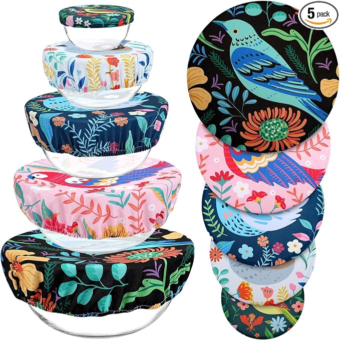 5 Pieces Bowl Covers Reusable, 5 Size Elastic Cloth Bowl Covers by Revahope