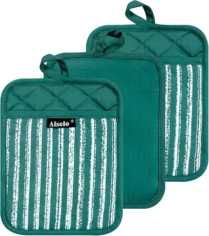 Alselo Silicone Pot Holders Set of 3 Heat Resistant & Non Slip Potholders by Alselo-Enjoyahealthylife