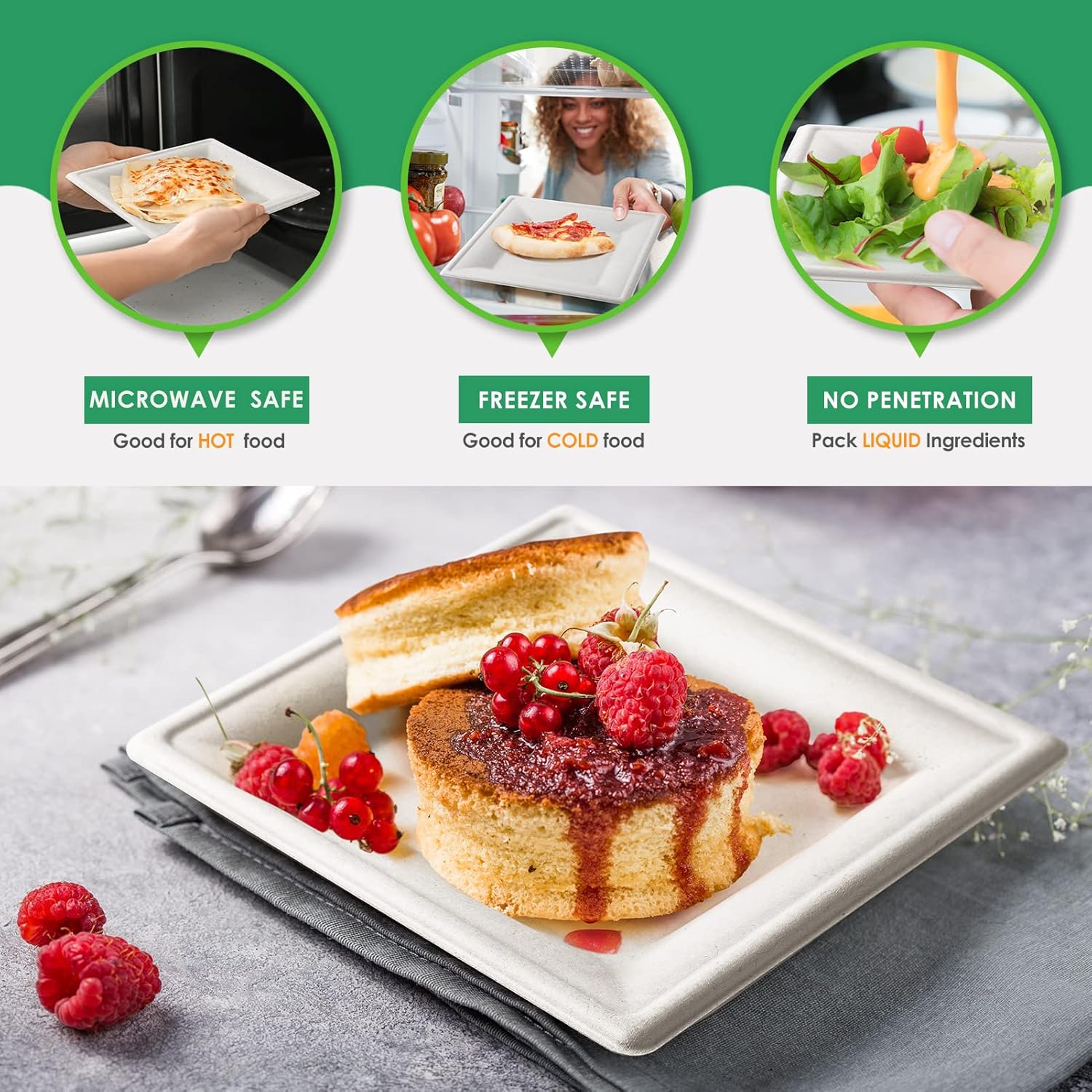 Gezond 100 Pack Compostable Square Paper Plates 10 Inch Disposable Plate Large Square Dinner Plate Biodegradable White Plates for Party