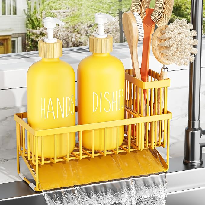 Cisily Yellow Dish Soap Dispenser Set, 16 fl Oz Dual Kitchen Soap Dispensers by CISILYHOMELIFE