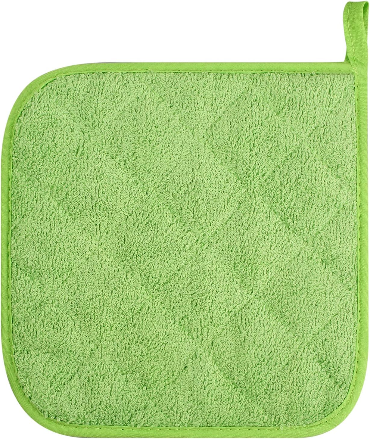 100% Cotton Kitchen Everyday Basic Terry Pot Holder Heat Resistant Coaster Potholder for Cooking and Baking Set of 5 Apple Green