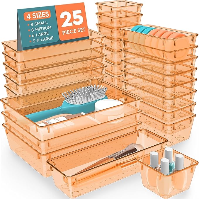 SpaceHacks 25 PCS Plastic Drawer Organizer Set, 4-Size Versatile Organizer by SpaceHacks