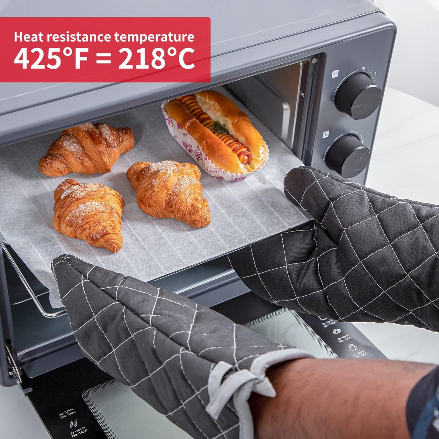 Oven Mitts Flame Retardant Mitts Heat Resistant to 425 °F 15 Inch Kitchen Mitt Black Color 2-Pack