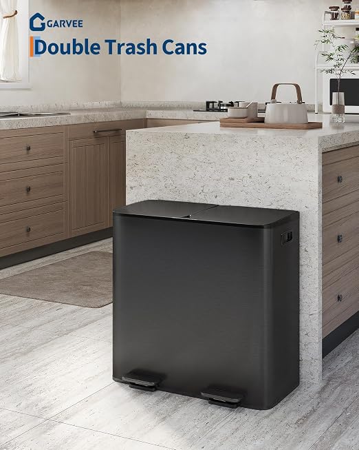 GarveeHome 2 x 10.6 gal Double Kitchen Trash Can, Stainless Steel Large Trash - Image 2
