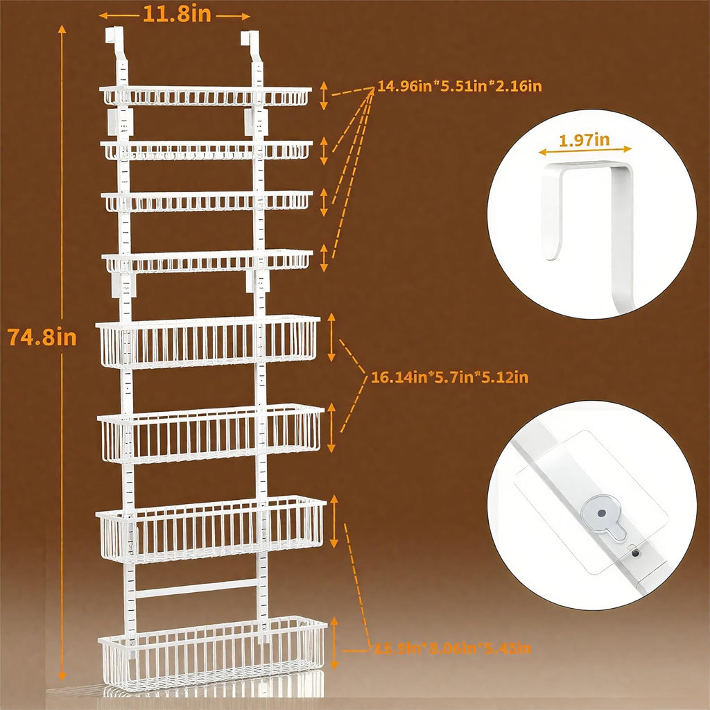 Moforoco White Over The Door Pantry Organizer, Pantry Organization and Storage, Metal Hanging Spice Rack Shelves Door, Seasoning Shelves, Laundry Room Organization, House and Kitchen Essentials