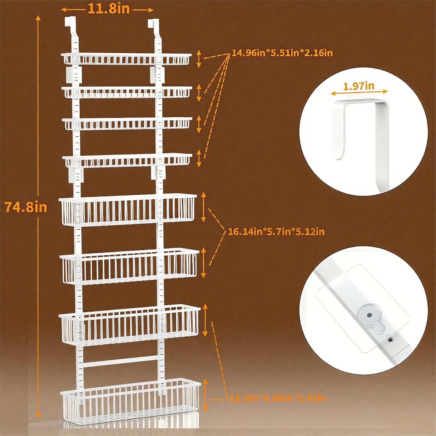 Moforoco White Over The Door Pantry Organizer, Pantry Organization and Storage, Metal Hanging Spice Rack Shelves Door, Seasoning Shelves, Laundry Room Organization, House and Kitchen Essentials