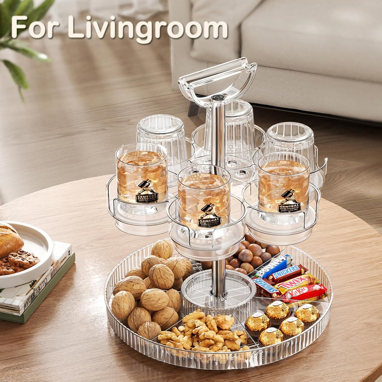 Rotating Stanley Cup Holder, Portable Water Bottle Organizer for 6 Stanley 40 oz & Mug, Adjustable Lazy Susan Organizer for Table Top Cabinet Home Countertop Pantry Shelf Tumbler Lid Organizer