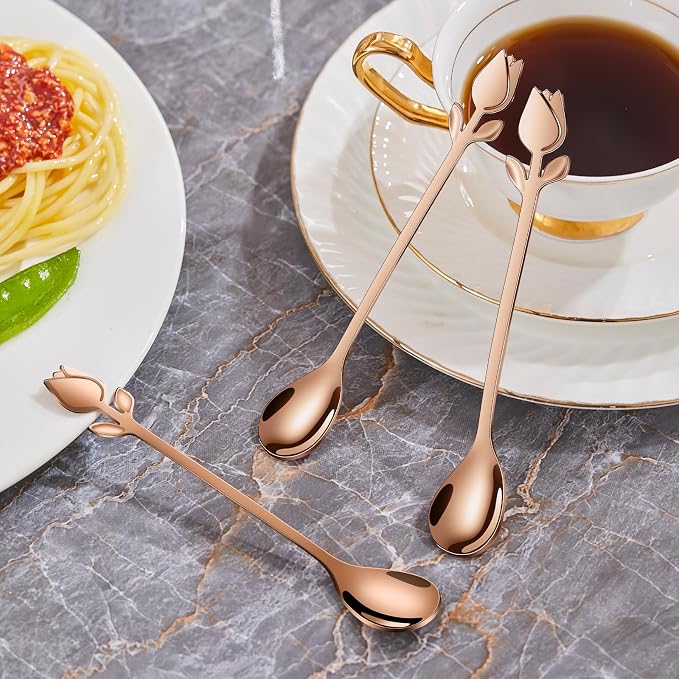 Rose Gold Tulip/Rose Handle 12-Pcs Mini Coffee Spoons Set - Image 3