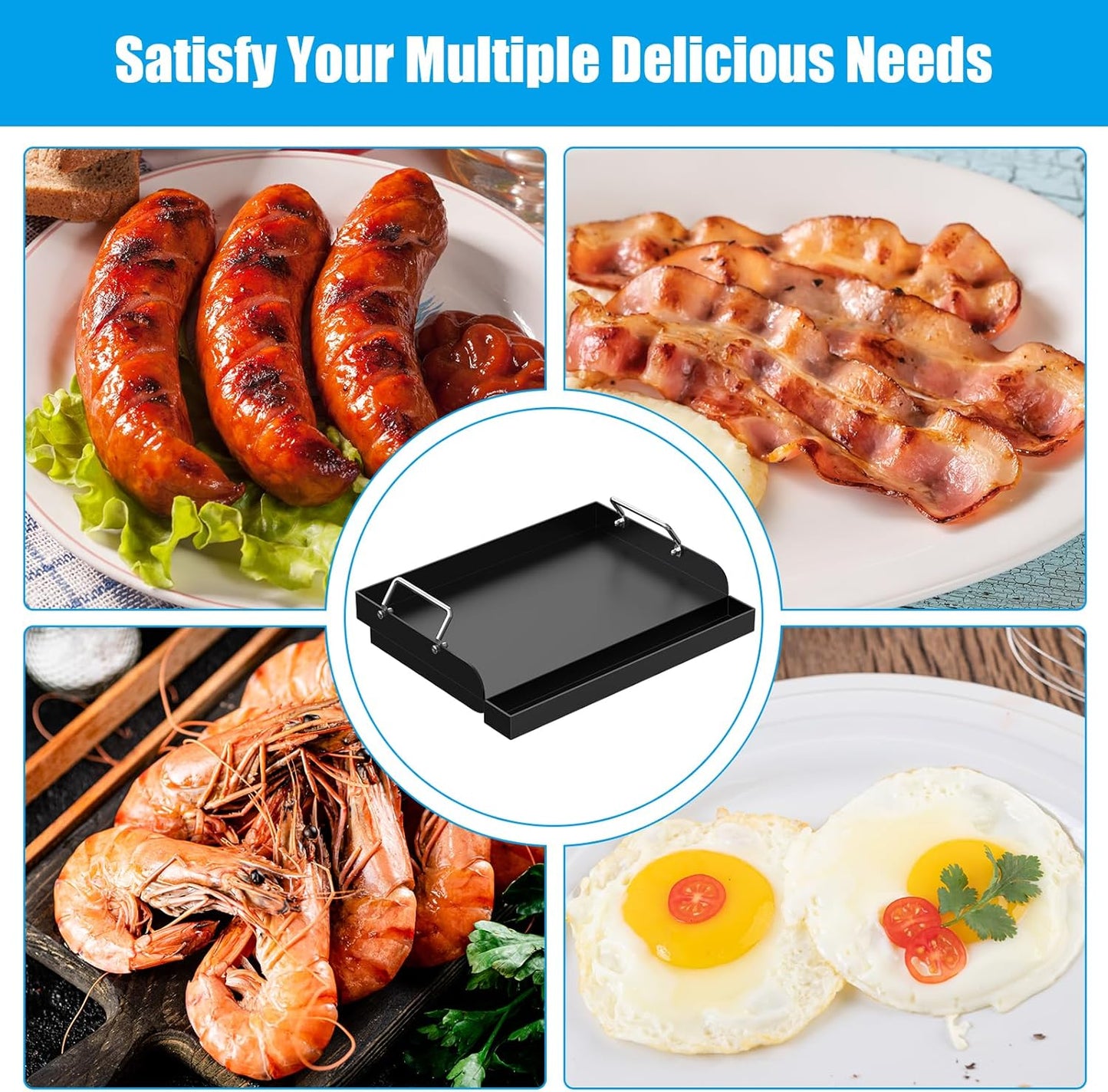 Nonstick Coating Cooking Griddle Insert for Gas Grill, 17" x13" Universal Griddle Flat Top Plate with Removable Handles for Charcoal/Gas Stove/Electric, Large Griddle Plate for Outdoor Grill