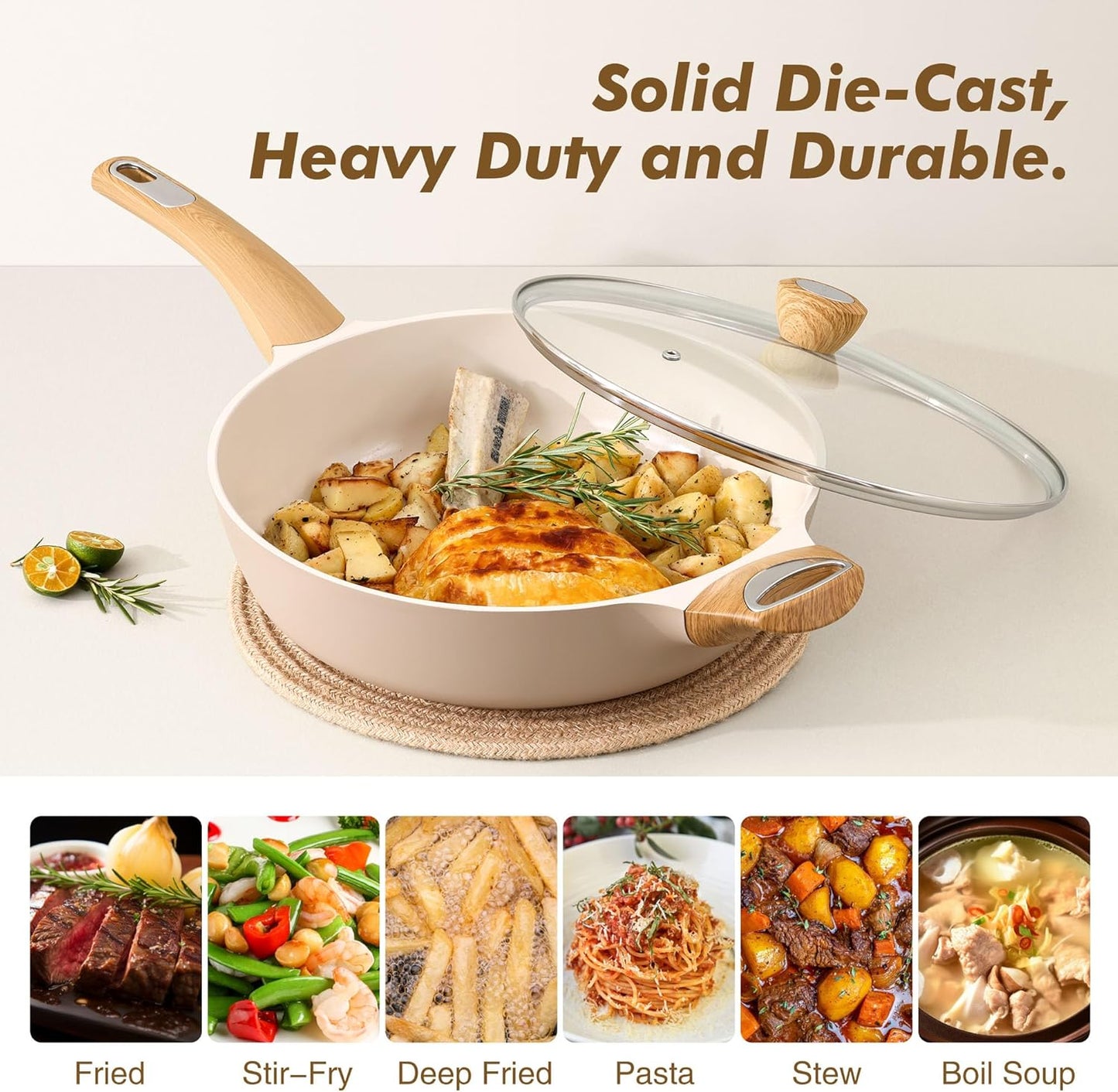 SENSARTE Ceramic Nonstick Frying Pan Skillet with Lid, 10.5 Inch Deep Frying Pan, 3.8 Qt Saute Pan, Induction Pan, Healthy Non Toxic Cooking Pan with Helper Handle, PFOA PFAS PTFE Free