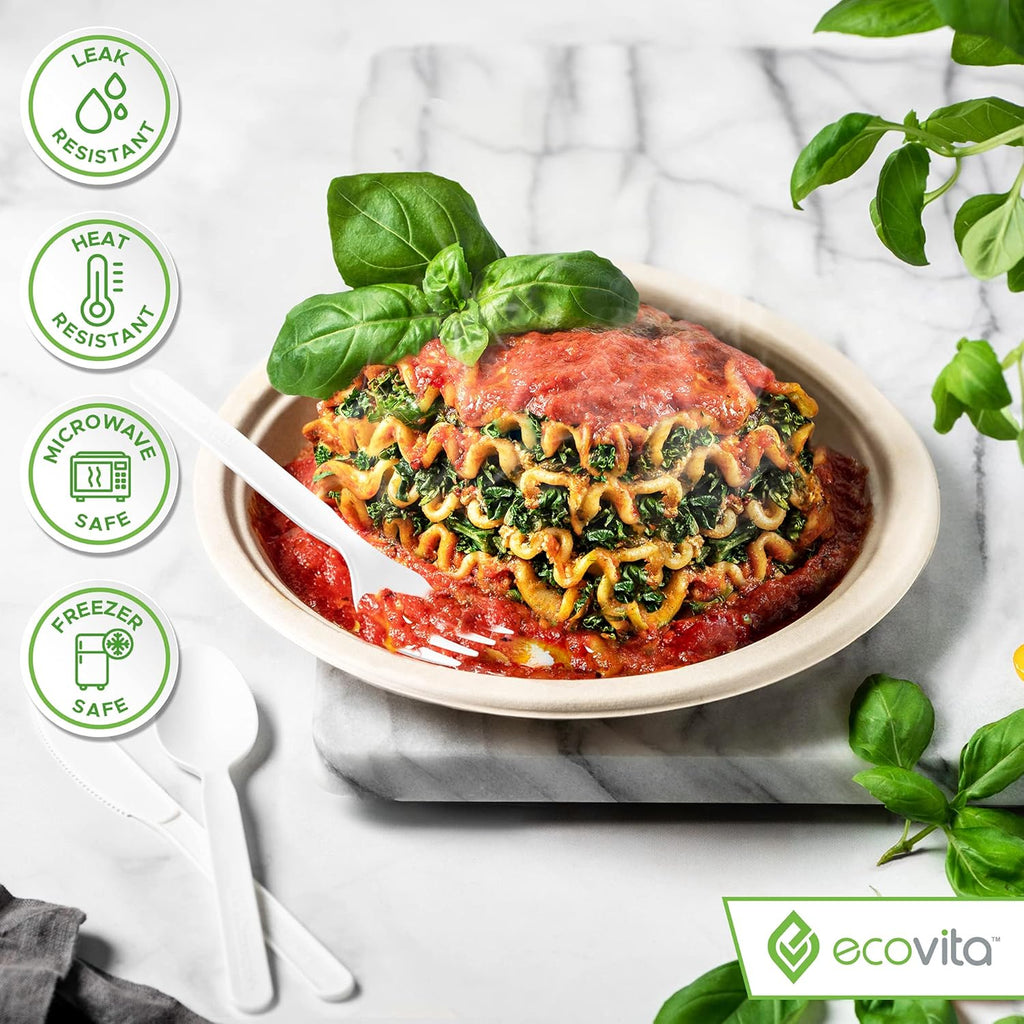100% Compostable Paper Plates [9 in.] – 150 Disposable Plates Eco Friendly Sturdy Tree Free Liquid and Heat Resistant Alternative to Plastic or Paper Plates