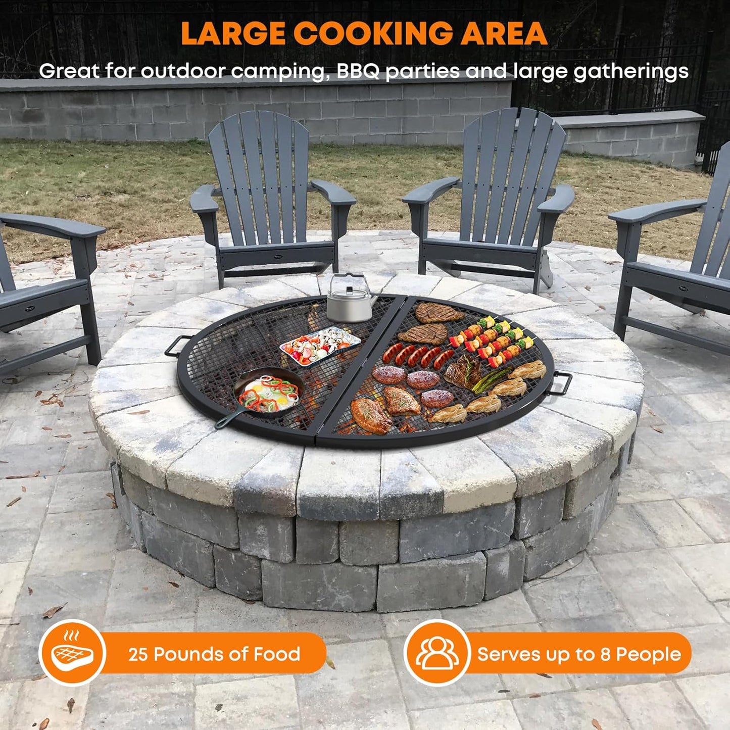 Stanbroil X-Marks Fire Pit Cooking Grate, Foldable Round Grill Grate with Handles, 30 Inch Portable Outdoor Campfire BBQ Grill, Black