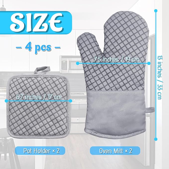 4 Pcs Oven Mitts and Pot Holders, High Heat Resistant 500 Degree Glove - Image 2