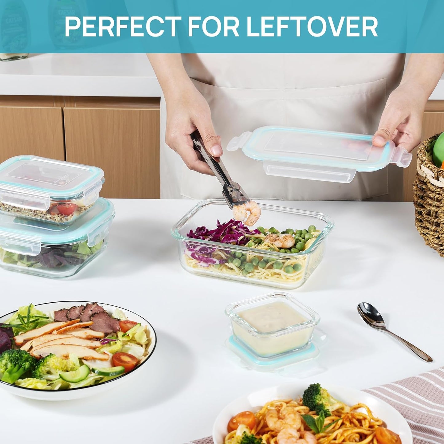 Vtopmart 8 Pack Glass Food Storage Containers with Airtight Lids, Glass Meal Prep Containers, Lunch Office Meal for Microwave, Oven, Freezer and Dishwasher, BPA Free