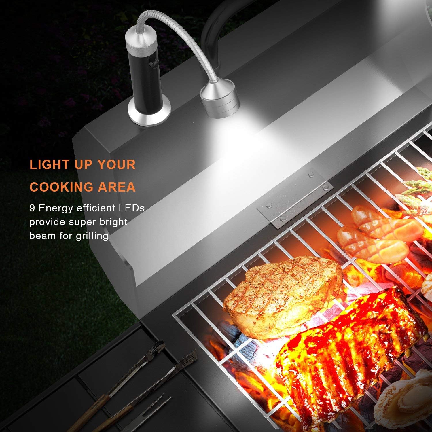 Barbecue Grill Light Grilling Accessories for Outdoor, BBQ Magnetic LED Lights Flexible Gooseneck Weather Resistant, Men Dad Gifts Batteries Included 2 Pack (Black)