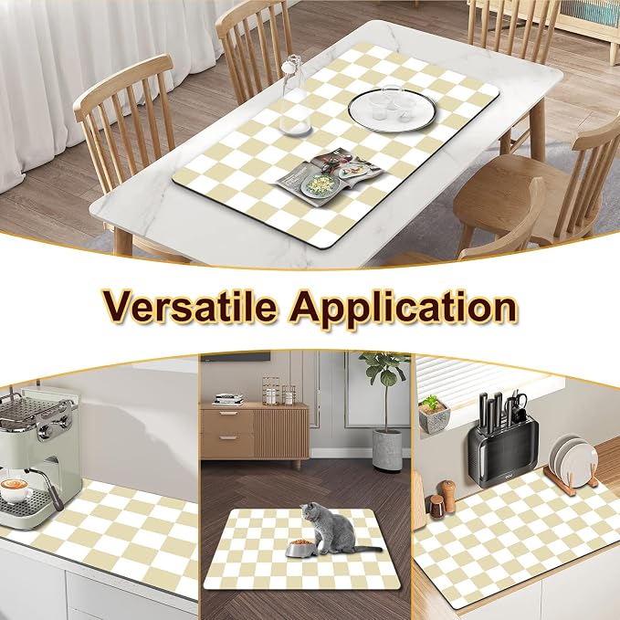 Checkered Dish Drying Mat for Kitchen, Coffee Station Mats - Image 6