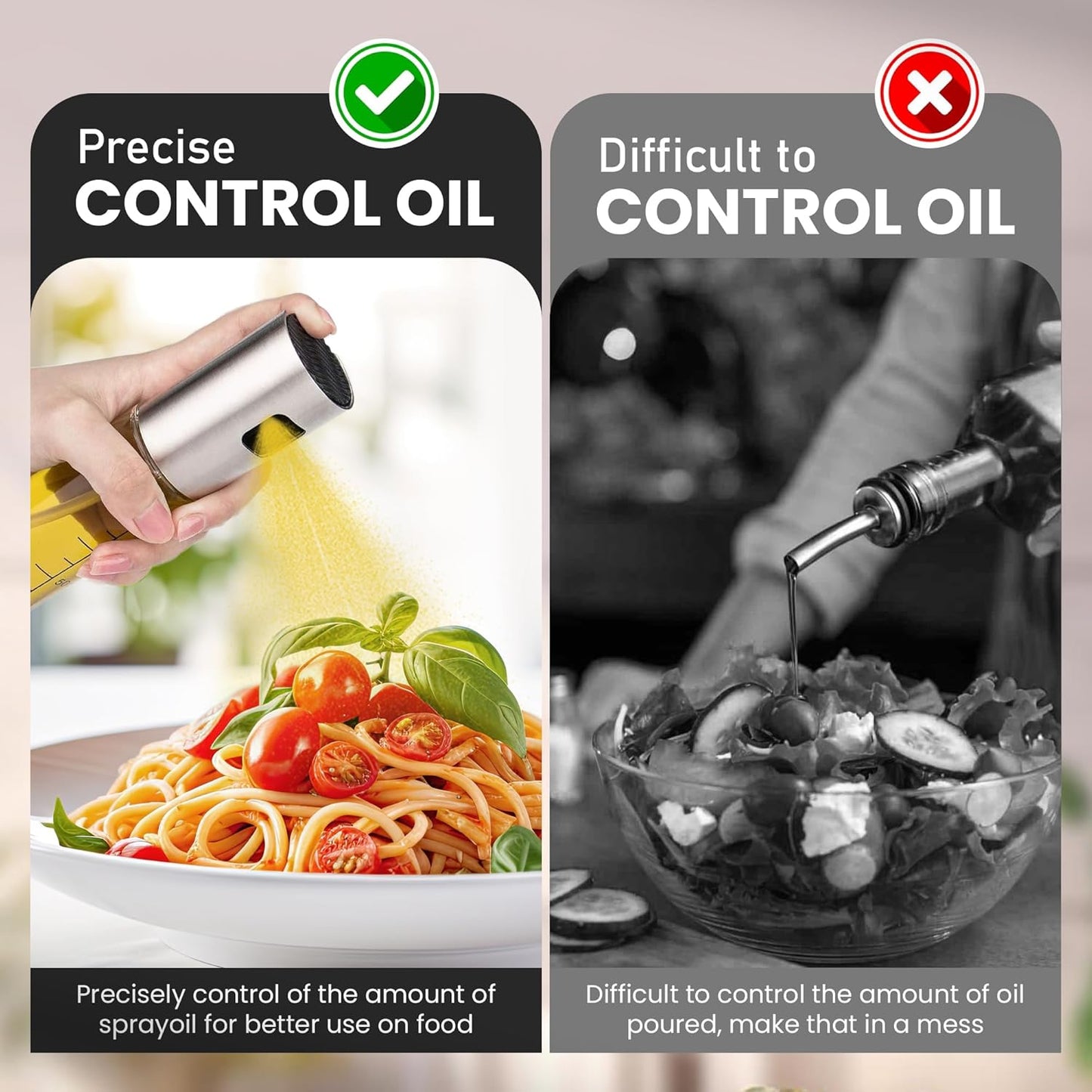 Oil Sprayer for Cooking - 2 x 100ml Sprayers, Clear Transparent Glass Bottles, Food Grade, Refillable, Multi Purpose Oil Mister with Non Slip Cap, Oil Funnel & Silicone Brush