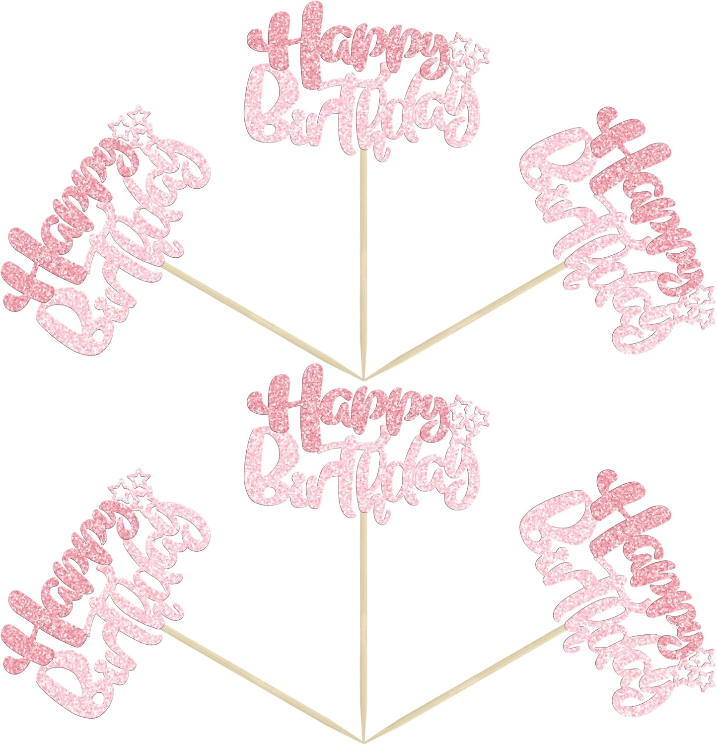 Ephlyn 24Pcs Pink Light Pink Happy Birthday Cupcake Toppers for Baby Shower, Kids Boys Girls Birthday Anniversary Party Cake Decorations