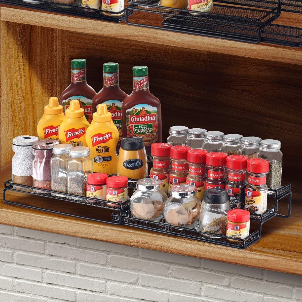 GONGSHI Spice Rack Organizer for Cabinet, Pantry and Countertop, 3 Tier Expandable Seasoning Shelf, Chrome