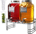 2 Gallon Drink Dispensers for Parties, 2 Pack Glass Beverage Dispenser by JOFUYU