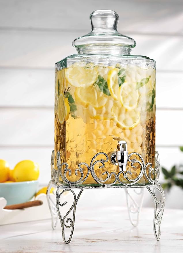 MosJos 2.5 Gallon Classic Hammered Glass Beverage Dispenser - Image 9