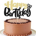 Ephlyn 1Pcs Happy Birthday Cake Topper Glitter Cake Pick for Celebrating Anniversary Theme Party Cake Decorations Supplies Black Gold