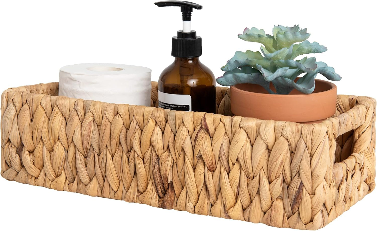 StorageWorks Water Hyacinth Basket for Toilet Paper, Wicker Baskets for Storage with Built-in Handles, 14 ¼"L x 6 ½"W x 3 ¾"H