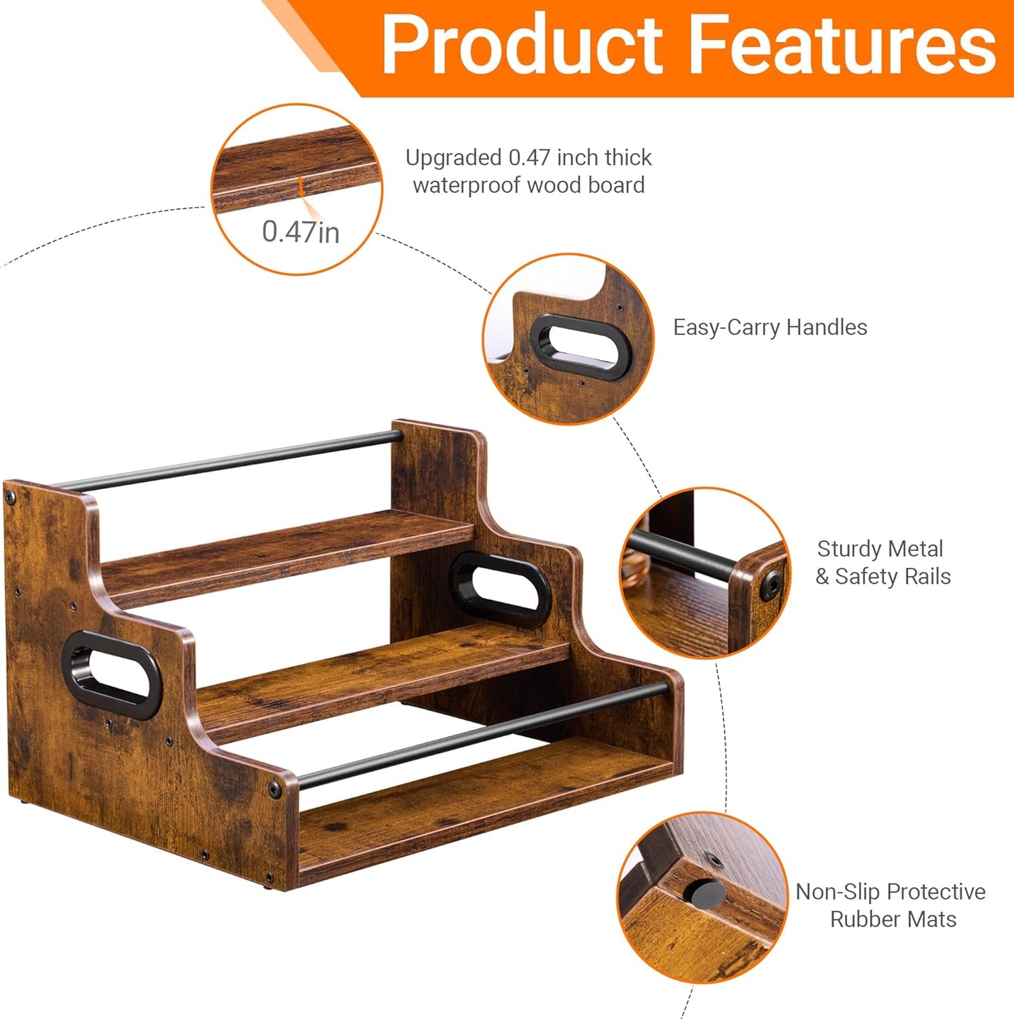 3-Tier Liquor Bottle Display Shelf - Holds up to 12 Bottles, Rustic Wood Bar Shelves for The Home Bar, Countertop Whiskey and Bourbon Organizer with Anti-Slip Pads