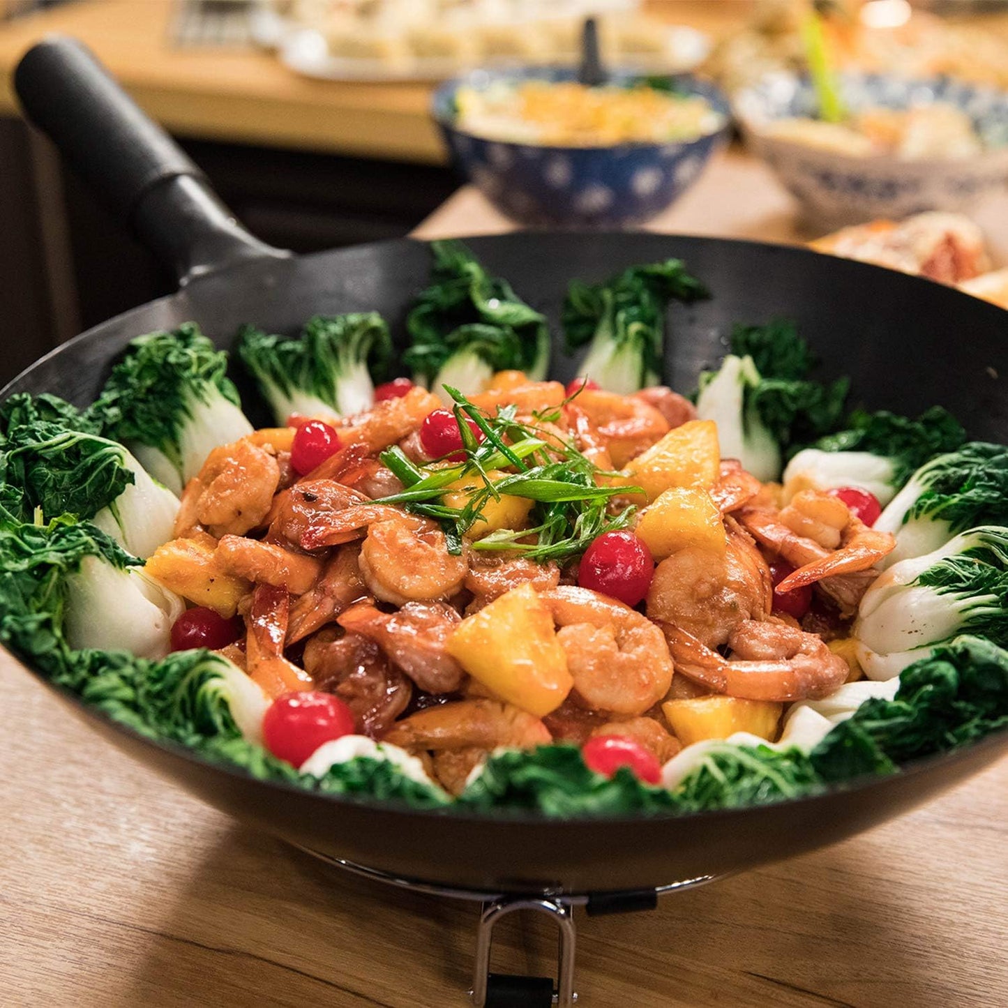 Nuwave Mosaic Induction Wok, Temp Control 100°F-575°F in 5°F, Wok Hei, Infuse Charred Aroma & Flavor, 14-inch Carbon Steel Wok, 8pc Bamboo Accessories