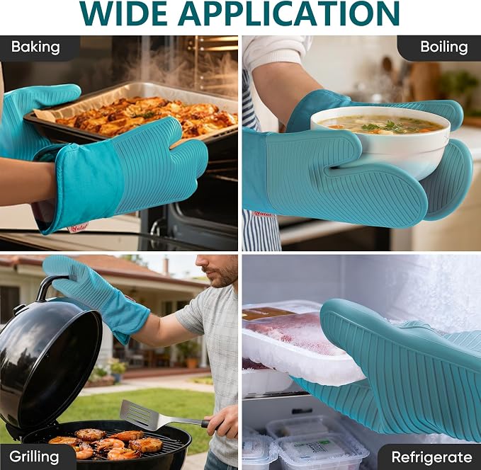 YUTAT Silicone Oven Mitts, High Heat Resistant Up to 500 Degrees, Waterproof - Image 5
