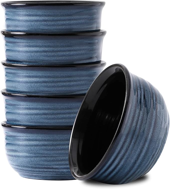 HASENSE Ceramic Cereal Bowls Set of 6, 20 Oz Navy Blue Stoneware Bowls by Hasense